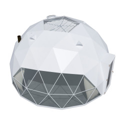 Namiot sferyczny całoroczny kopuła Ø 7m 38mkw szklane drzwi glamping