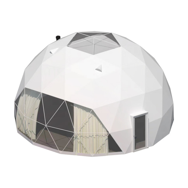 Namiot sferyczny całoroczny kopuła Ø 8m 50mkw szklane drzwi glamping