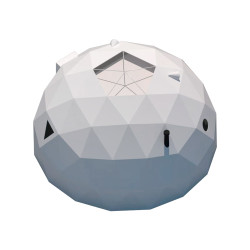 Namiot sferyczny całoroczny kopuła Ø 8m 50mkw szklane drzwi glamping