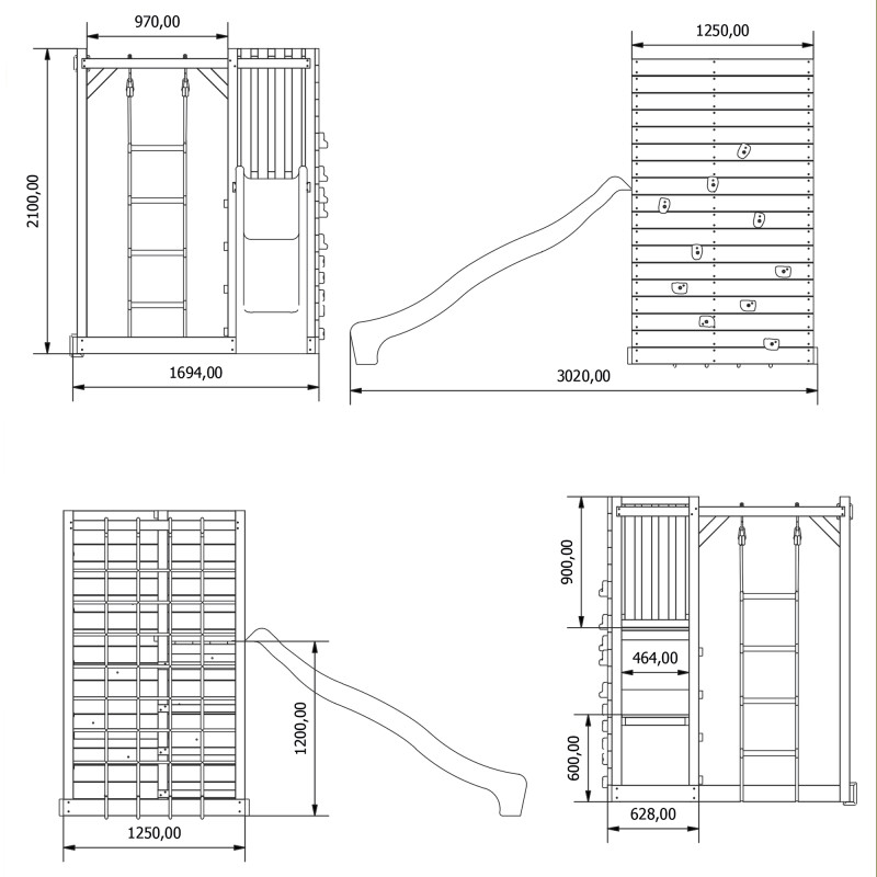 Plac zabaw Cubic Sigma Mini drewniany 169x320x210 cm ze zjeżdżalnią