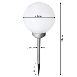 Lampa solarna LED ZENIT srebrna 20 cm ogrodowa kula wbijana