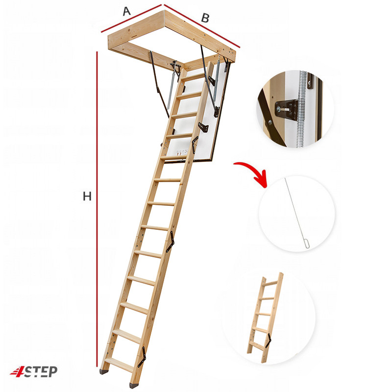 Drewniane schody strychowe GREENLINE 120x80 H-305 35mm