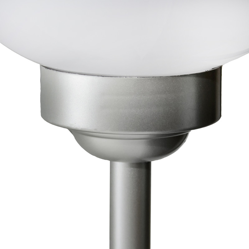 Lampa solarna LED ZENIT srebrna 10 cm ogrodowa kula wbijana