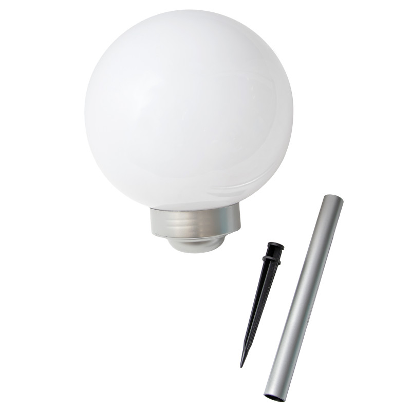 Lampa solarna LED ZENIT srebrna 30 cm ogrodowa kula wbijana