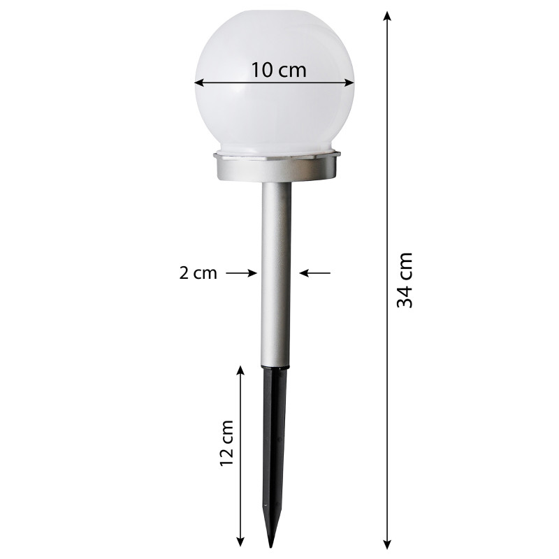 Lampa solarna LED ZENIT srebrna 10 cm ogrodowa kula wbijana