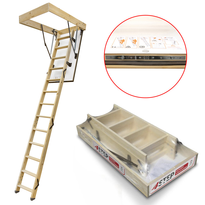 Drewniane schody strychowe GREENLINE 120x80 H-305 35mm
