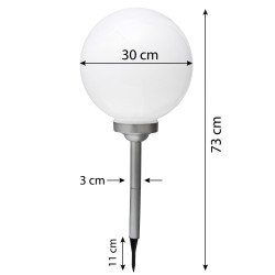 Lampa solarna LED ZENIT srebrna 30 cm ogrodowa kula wbijana