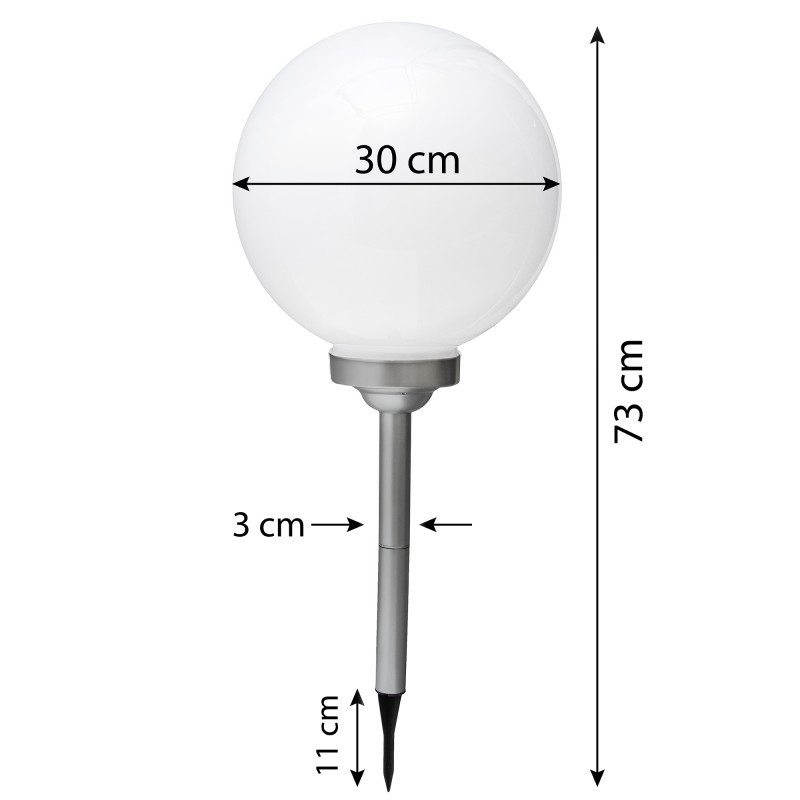 Lampa solarna LED ZENIT srebrna 30 cm ogrodowa kula wbijana