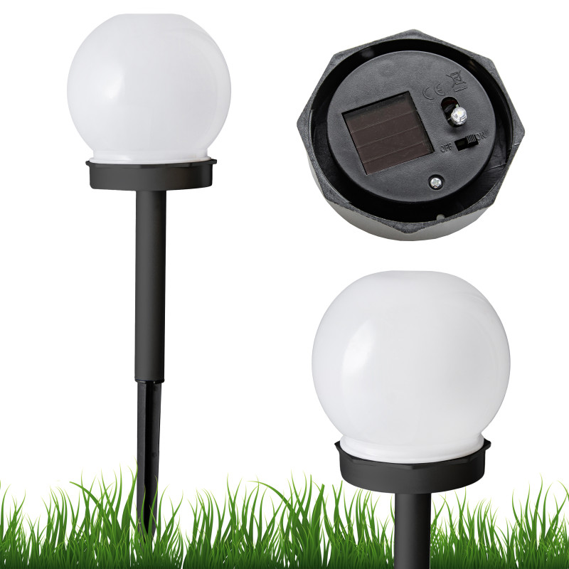 Lampa solarna LED ZENIT czarna 10 cm ogrodowa kula wbijana - 10 sztuk