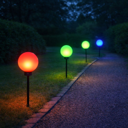 Lampa solarna LED AURA czarna 20 cm ogrodowa kula RGB wbijana