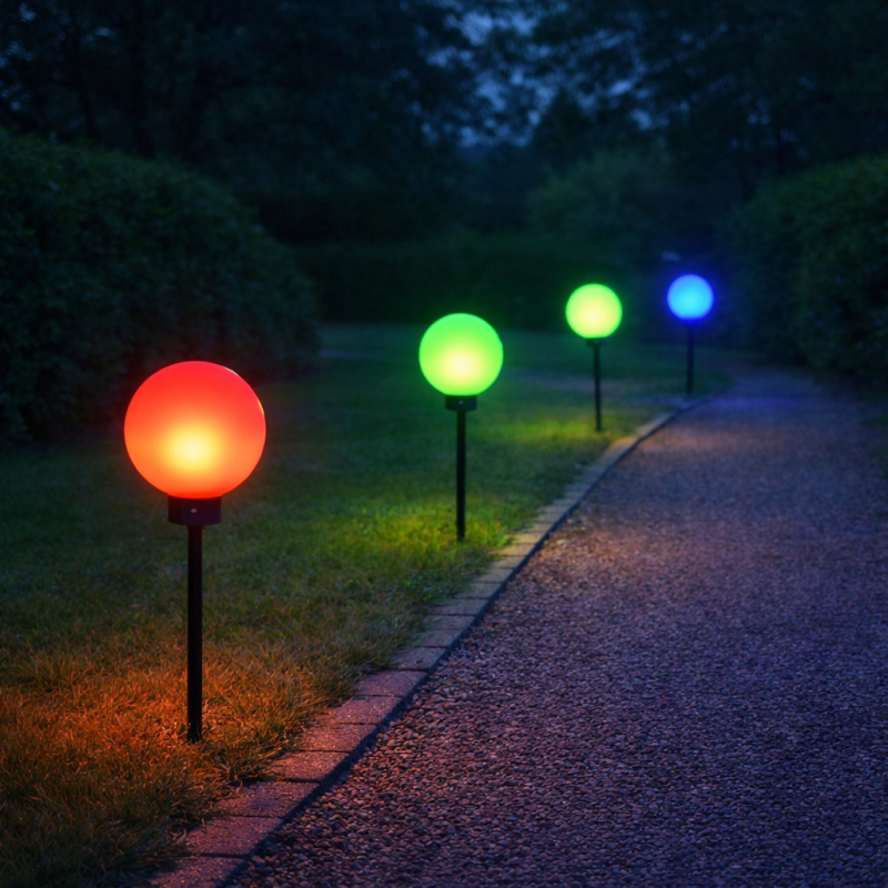 Lampa solarna LED AURA czarna 20 cm ogrodowa kula RGB wbijana