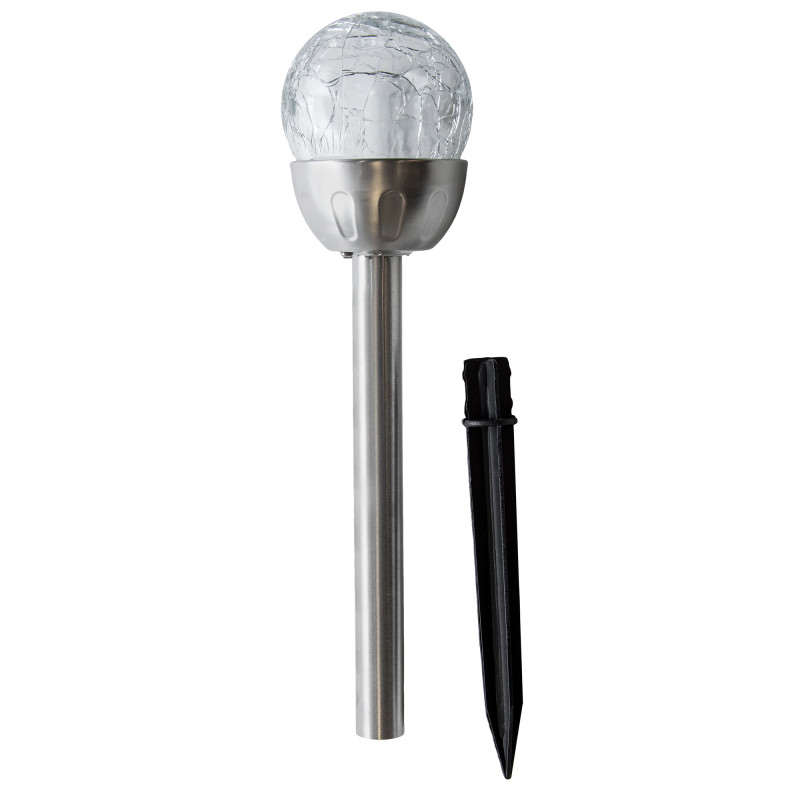 Lampka solarna RYSA srebrna 1x LED RGB ogrodowa wbijana kryształowa kula