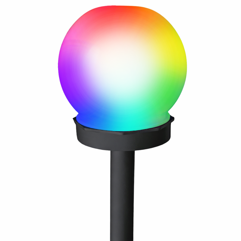 Lampa solarna LED AURA czarna 10 cm ogrodowa kula RGB wbijana