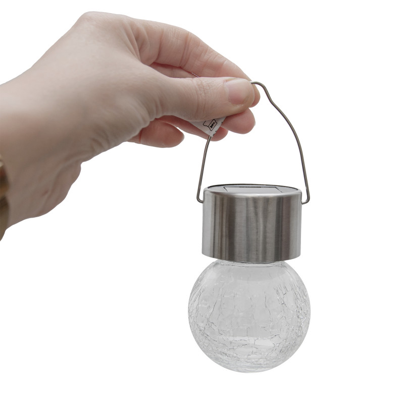 Lampka solarna RYSKA srebrna 1x LED RGB ogrodowa podwieszana kryształowa kula