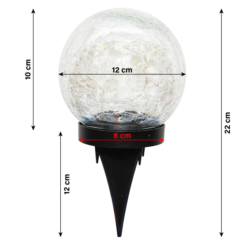 Lampka solarna RYSKA czarna 15x dioda LED ogrodowa wbijana kryształowa kula