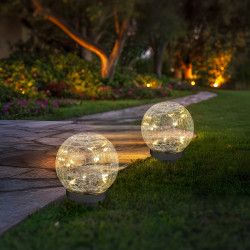 Lampka solarna RYSKA czarna 15x dioda LED ogrodowa wbijana kryształowa kula