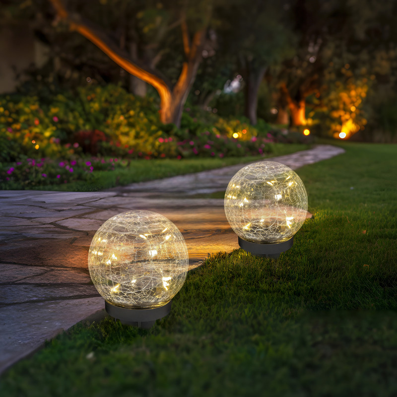 Lampka solarna RYSKA czarna 15x dioda LED ogrodowa wbijana kryształowa kula