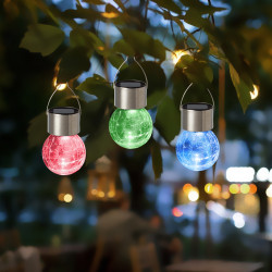 Lampka solarna RYSKA srebrna 1x LED RGB ogrodowa podwieszana kryształowa kula