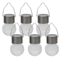 Lampka solarna RYSKA srebrna 1x LED RGB ogrodowa podwieszana kryształowa kula ZESTAW 6 sztuk