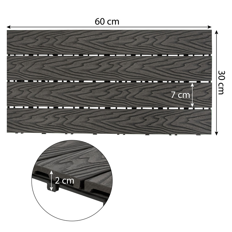 Podest tarasowy panel WPC 30x60x2 cm SZARY - zestaw 6 sztuk - 1mkw