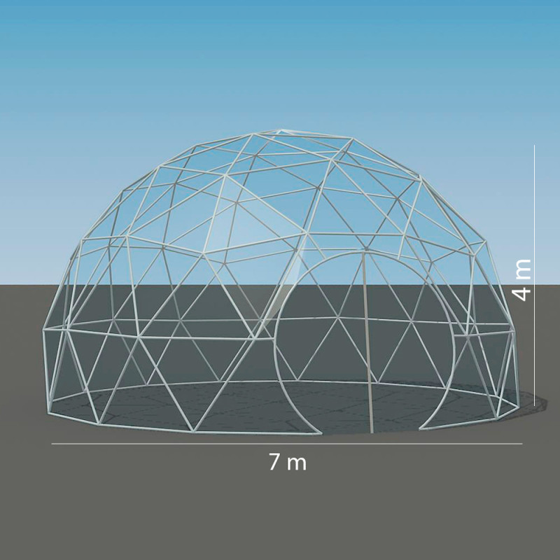 Namiot sferyczny całoroczny kopuła Ø 7m 38mkw drzwi pvc glamping