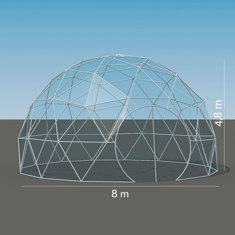 Namiot sferyczny całoroczny kopuła Ø 8m 50mkw drzwi pvc okno glamping