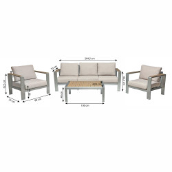 Zestaw Mebli Ogrodowych beż ELEGANZA 5-osobowy stal sofa stolik fotele + poduszki