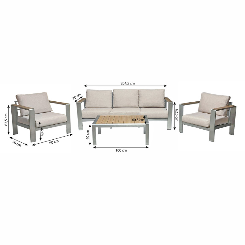 Zestaw Mebli Ogrodowych beż ELEGANZA 5-osobowy stal sofa stolik fotele + poduszki