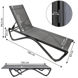 Leżak ogrodowy SOLARIA szary regulowane oparcie PREMIUM