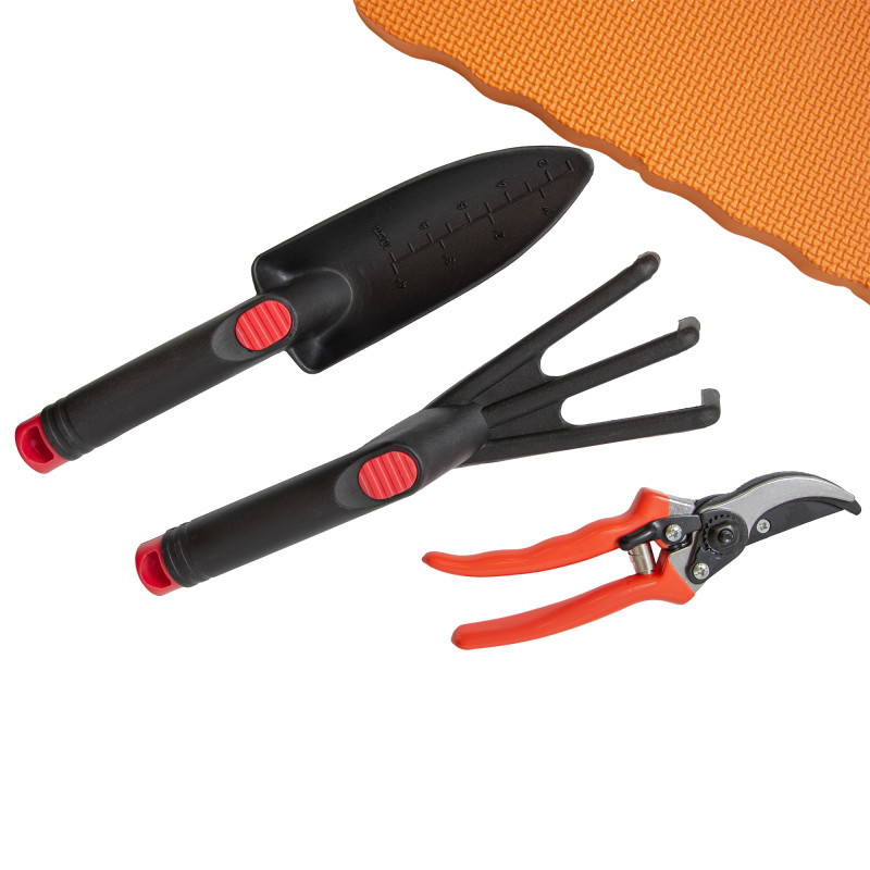 Zestaw Narzędzi Ogrodowych 4 Części Łopatka Pazurki Sekator Mata Piankowa