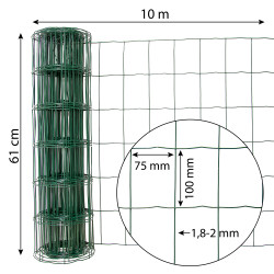 Siatka zgrzewana zielona PCV 0,6x10m ogrodzenie 75x100mm