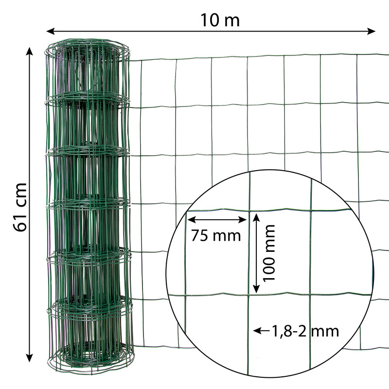 Siatka zgrzewana zielona PCV 0,6x10m ogrodzenie 75x100mm