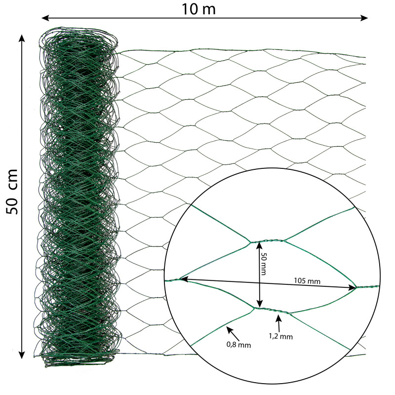 Siatka hexagonalna PCV zielona 0,5x10m ogrodzenie 50x50mm