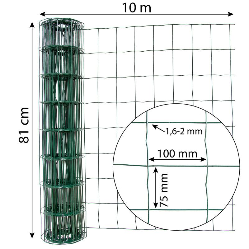 Siatka zgrzewana zielona PCV 0,8x10m ogrodzenie 75x100mm