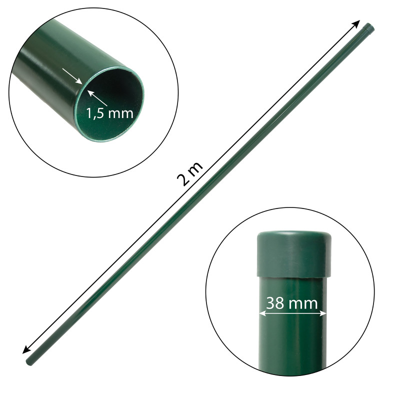Słupek ogrodzeniowy 200 cm zielony fi 38 mm gr. 1,5 mm słupek okrągły do siatki