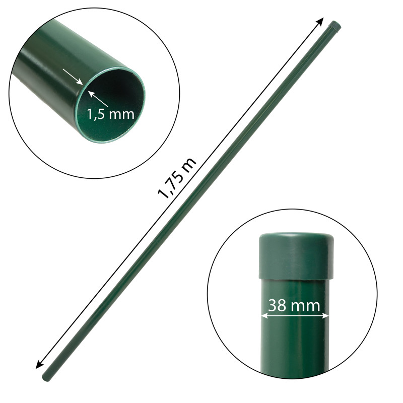 Słupek ogrodzeniowy 175 cm zielony fi 38 mm gr. 1,5 mm słupek okrągły do siatki