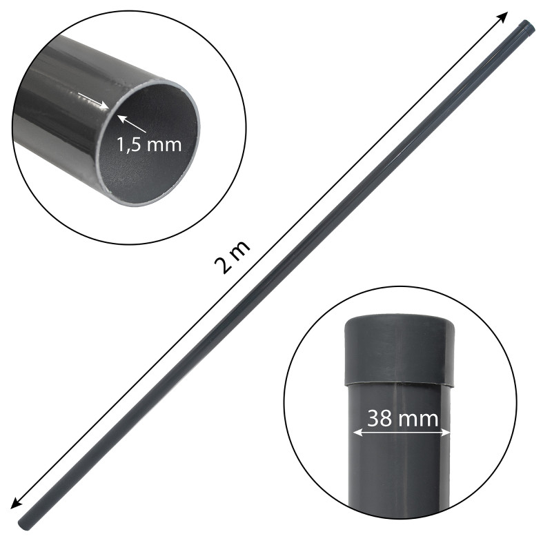 Słupek ogrodzeniowy 200 cm antracyt fi 38 mm gr. 1,5 mm słupek okrągły do siatki