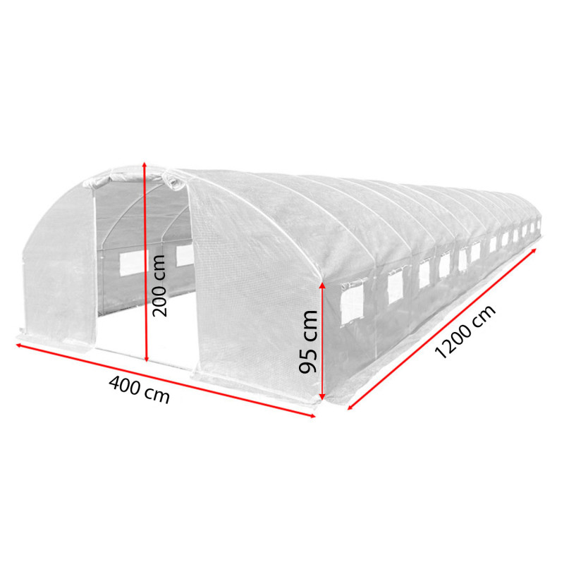 Tunel szklarniowy 48m2 PREMIUM white 4x12m 25mm