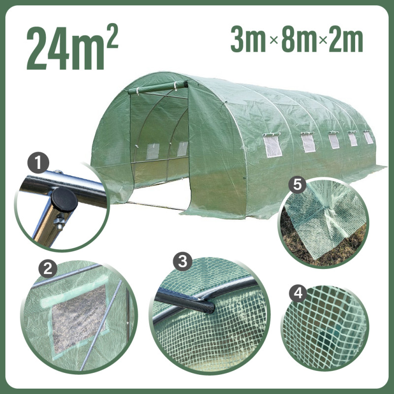 Tunel Szklarniowy 24m2 PREMIUM Green 3x8m grube rurki 25mm