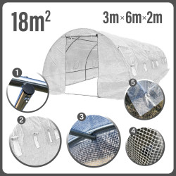 Tunel Szklarniowy 18m2 PREMIUM White 3x6m grube rurki 25mm