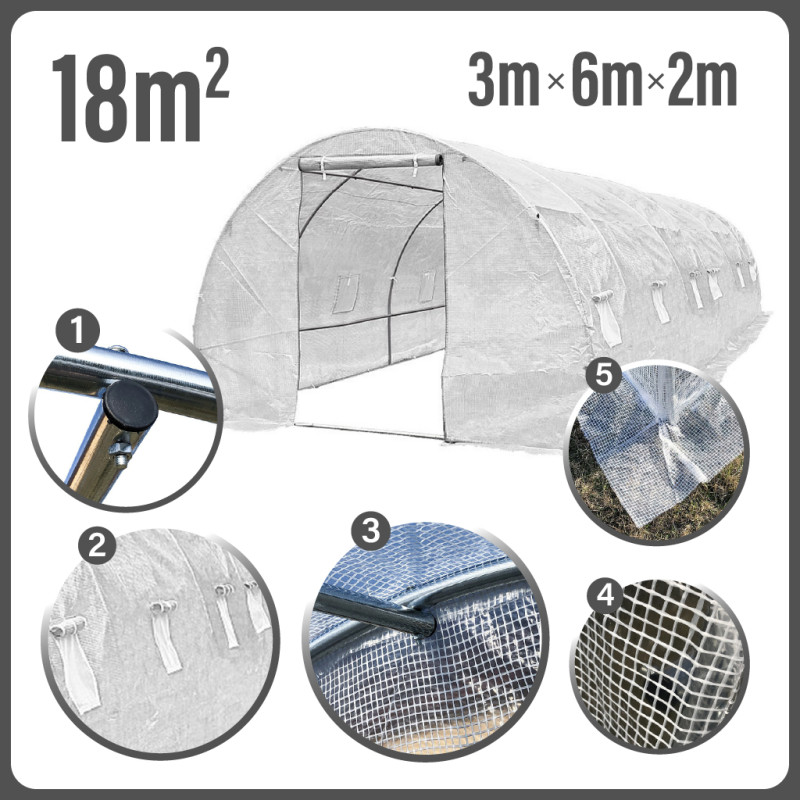 Tunel Szklarniowy 18m2 PREMIUM White 3x6m grube rurki 25mm