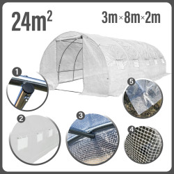 Tunel Szklarniowy 24m2 PREMIUM White 3x8m grube rurki 25mm