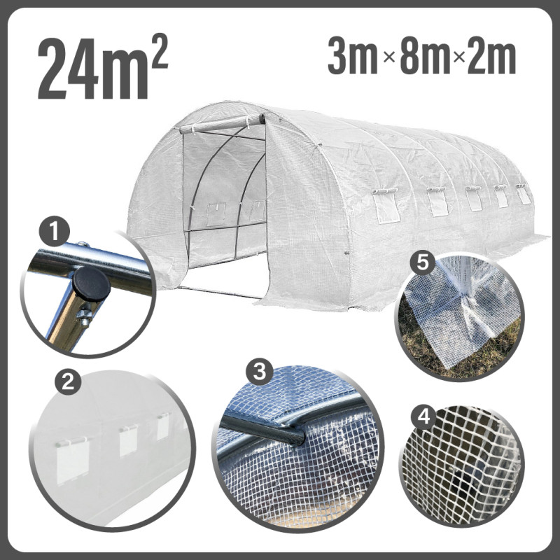Tunel Szklarniowy 24m2 PREMIUM White 3x8m grube rurki 25mm