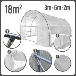 Tunel Szklarniowy 18m2 PREMIUM White 3x6m z siatką na insekty grube rurki 25mm