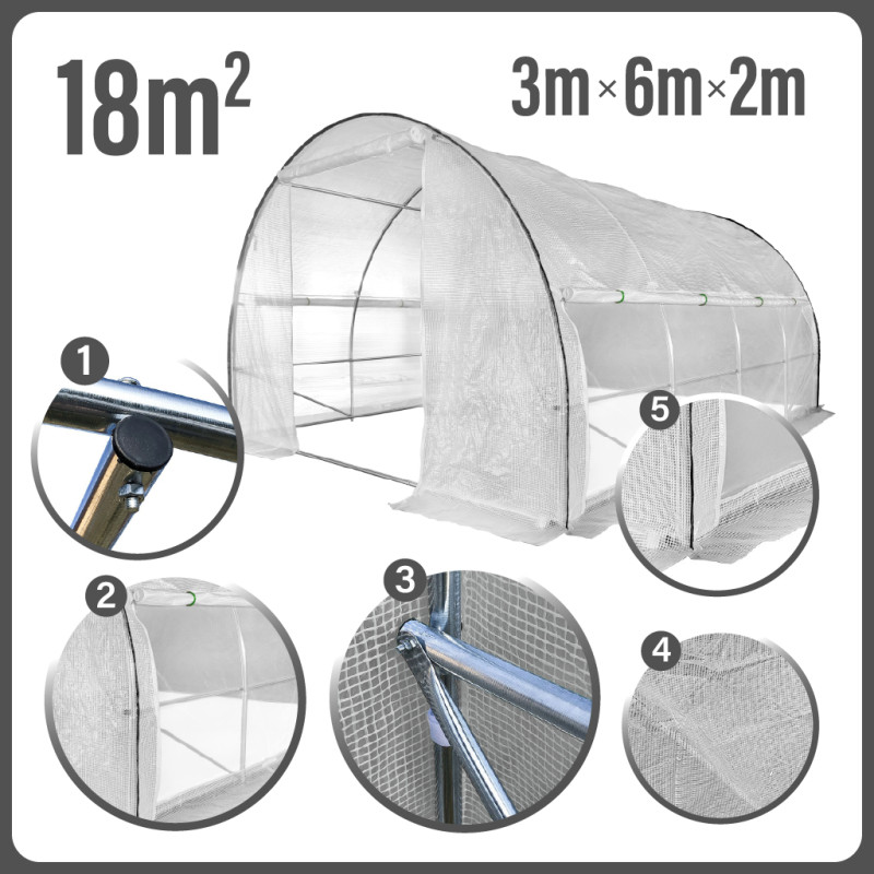 Tunel Szklarniowy 18m2 PREMIUM White 3x6m z siatką na insekty grube rurki 25mm