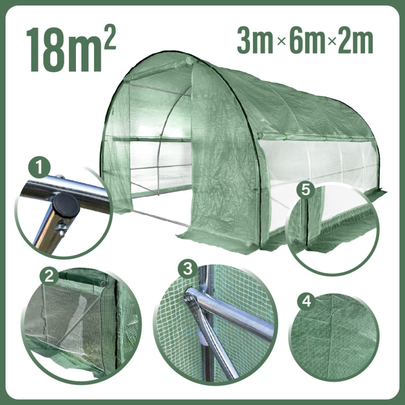 Tunel Szklarniowy 18m2 PREMIUM Green 3x6m z siatką na insekty grube rurki 25mm