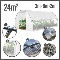 Tunel Szklarniowy 24m2 PREMIUM White 3x8m z siatką na insekty grube rurki 25mm