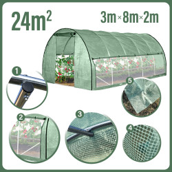 Tunel Szklarniowy 24m2 PREMIUM Green 3x8m z siatką na insekty grube rurki 25mm