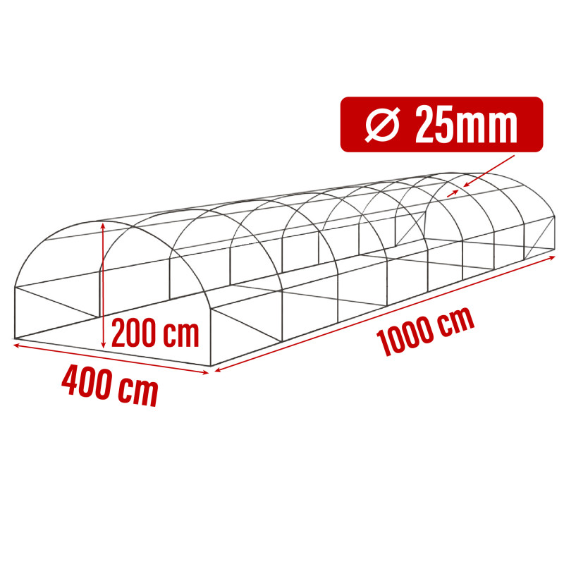 Tunel szklarniowy 40m2 PREMIUM green 4x10m grube rurki 25mm