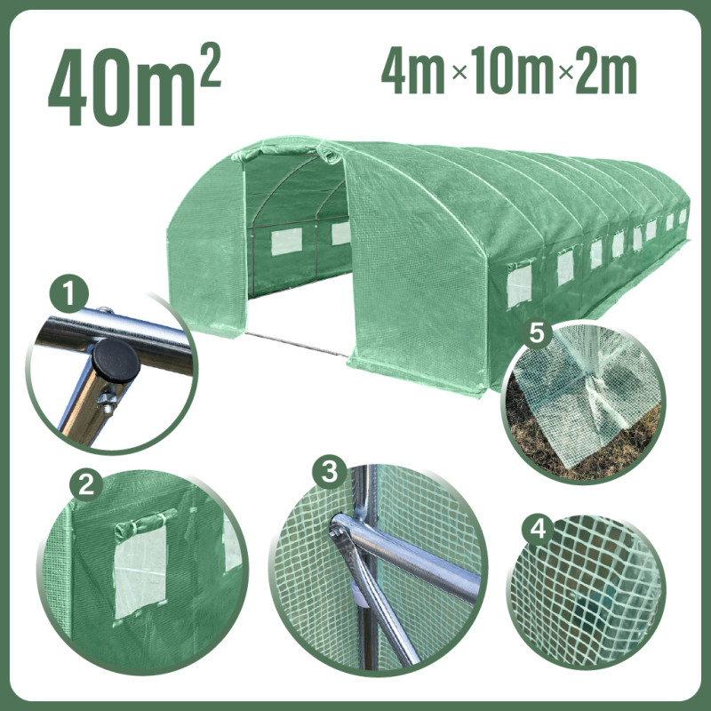 Tunel szklarniowy 40m2 PREMIUM green 4x10m grube rurki 25mm